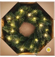 Havukranssi valoilla 35 cm 30 LED, paristokäyttöinen