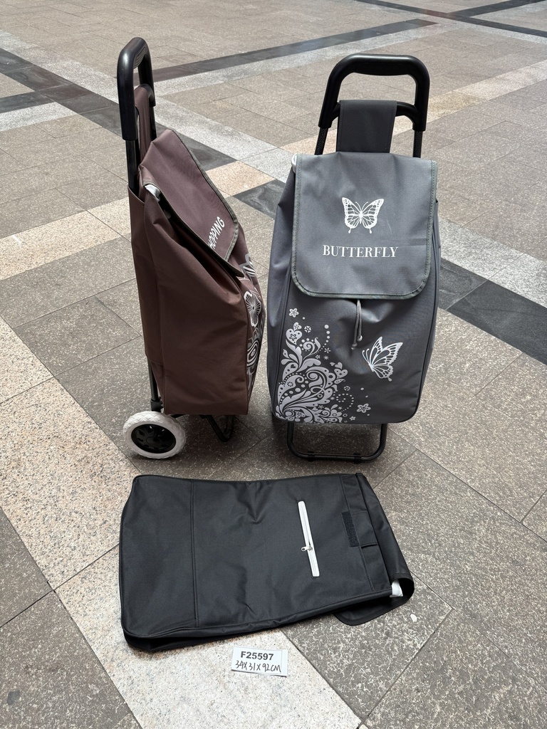Ostoskärry 16cm pyörillä, laukun koko 34x31x92cm, 34L, 600D oxford kangas. Kolme värin lajitelma.