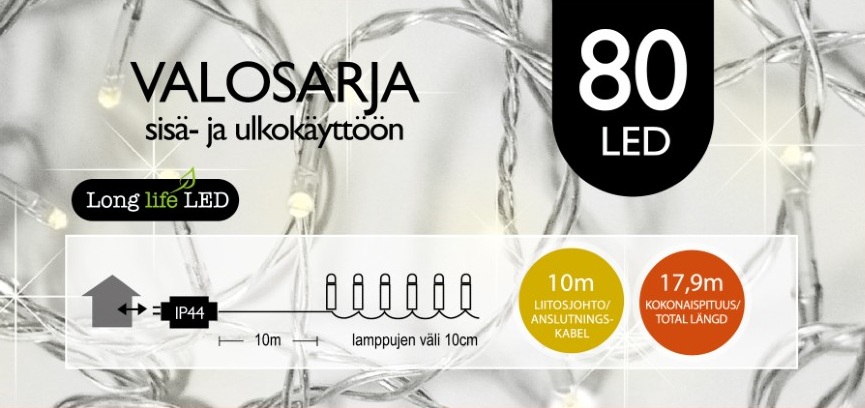 Jääkristalli Ulkovalosarja 80 Led, extra lämmin valkoinen