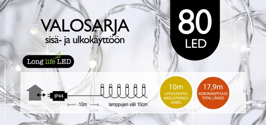 Jääkristalli Ulkovalosarja 80 Led, valkoinen