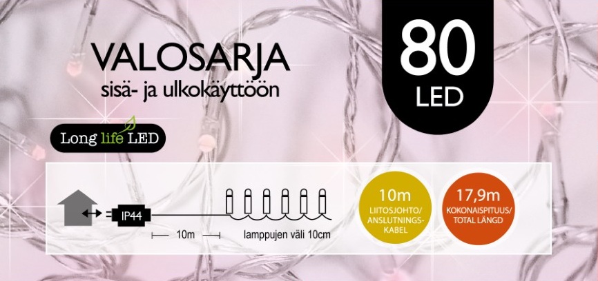 Jääkristalli Ulkovalosarja 80 Led, pinkki