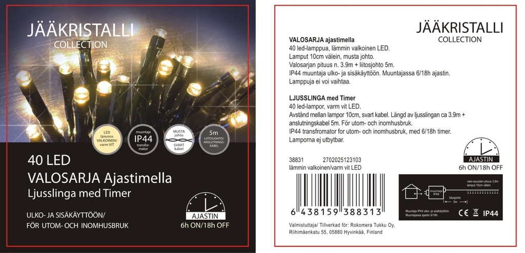 Jääkristalli Led-ulkovalosarja 40 Led, lämmin valkoinen