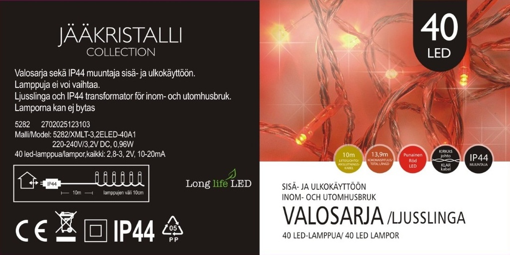 Jääkristalli Ulkovalosarja 40 Led, punainen