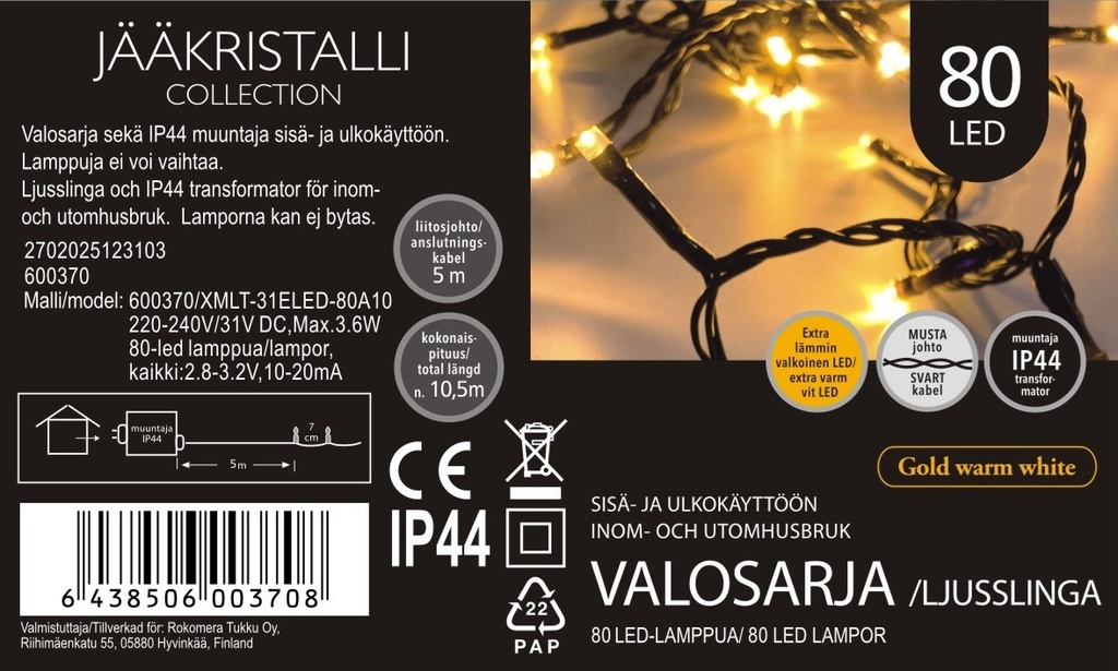 Jääkristalli Ulkovalosarja 80 Led, lämmin valkoinen (golden)