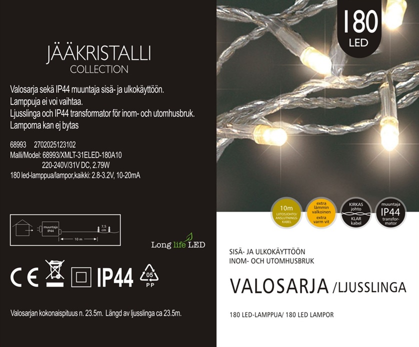 Jääkristalli Ulkovalosarja 180 Led, extra lämmin valkoinen