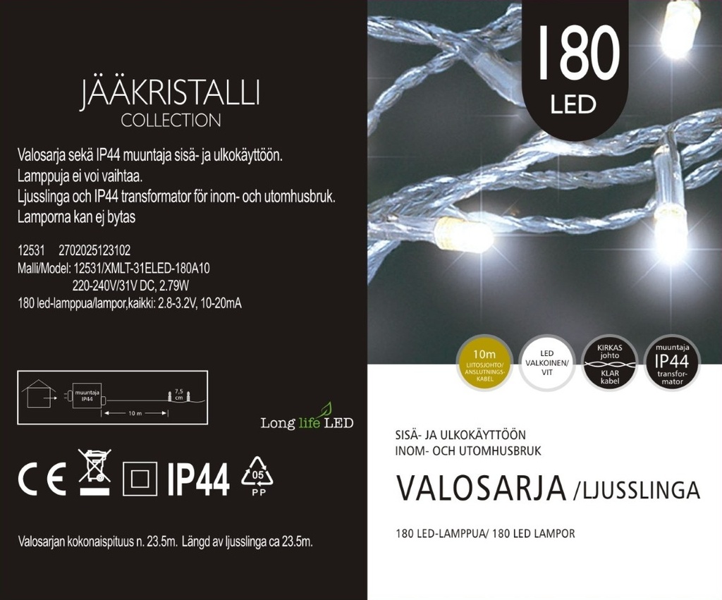 Jääkristalli Ulkovalosarja 180 Led, valkoinen