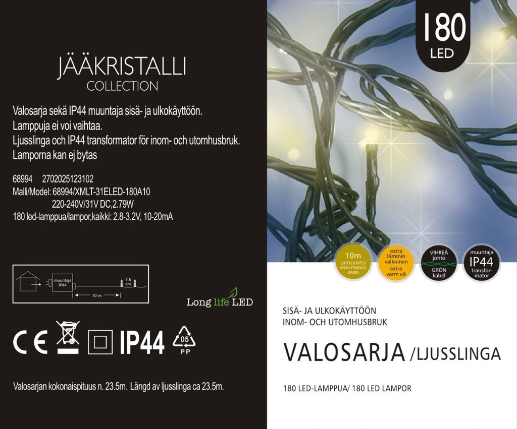 Jääkristalli Ulkovalosarja 180 Led, extra lämmin valkoinen