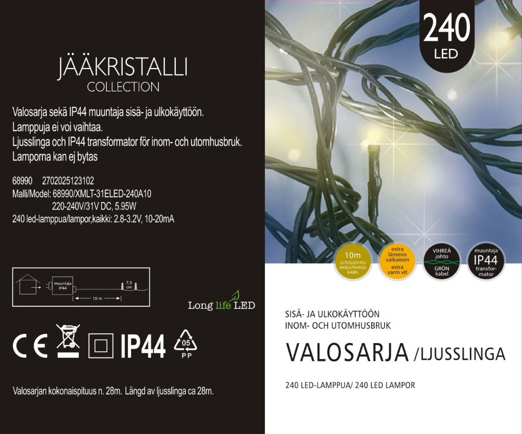 Jääkristalli Ulkovalosarja 240 Led, extra lämmin valkoinen