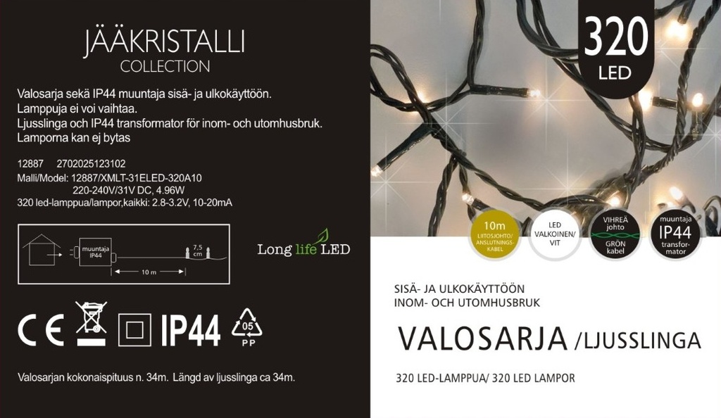Jääkristalli Ulkovalosarja 320 Led, valkoinen