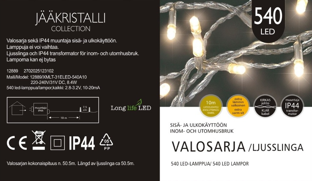 Jääkristalli Ulkovalosarja 540 Led, extra lämmin valkoinen