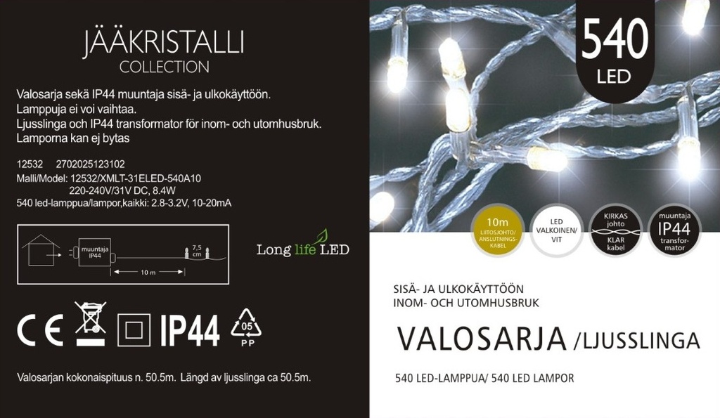 Jääkristalli Ulkovalosarja 540 Led, valkoinen
