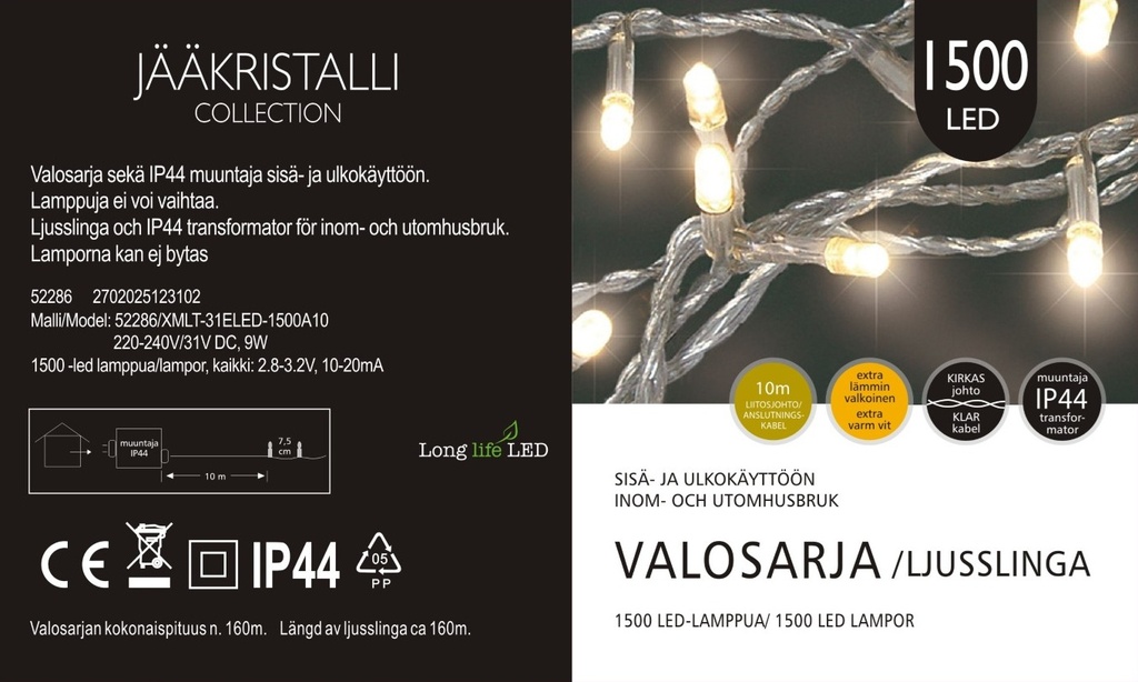 Jääkristalli Ulkovalosarja 1500 Led, extra lämmin valkoinen