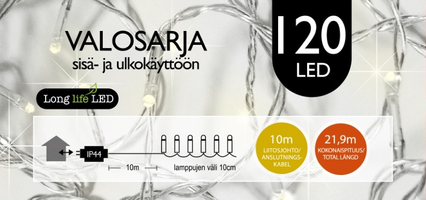 Jääkristalli Ulkovalosarja 120 Led, extra lämmin valkoinen