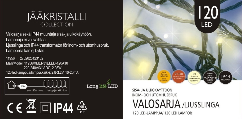 Jääkristalli Ulkovalosarja 120 Led, extra lämmin valkoinen