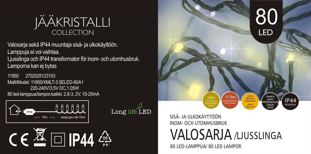 Jääkristalli Ulkovalosarja 80 Led, extra lämmin valkoinen