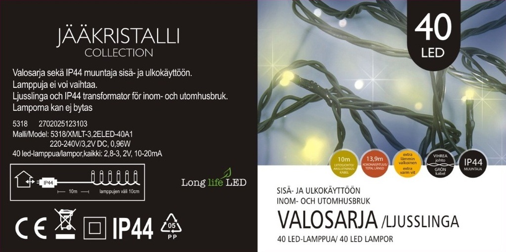 Jääkristalli Ulkovalosarja 40 Led, extra lämmin valkoinen