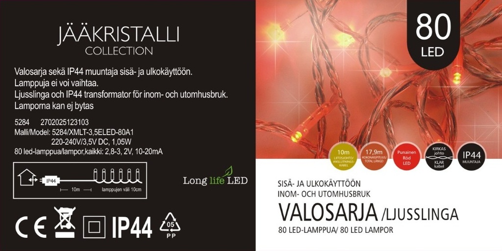 Jääkristalli Ulkovalosarja 80 Led, punainen
