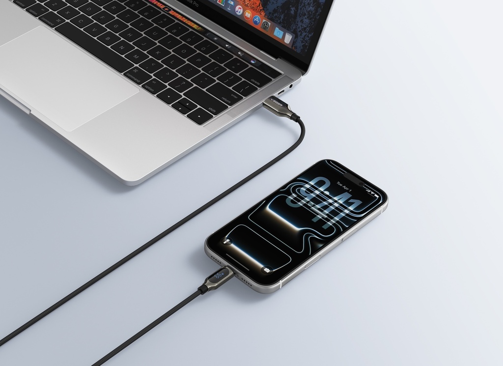 Veger Punottu Kaapeli LED näyttö, USB A-C 66W 1,2M