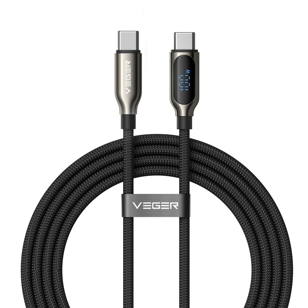 Veger Punottu Kaapeli LED näyttö, USB C-C 100W 1,2M