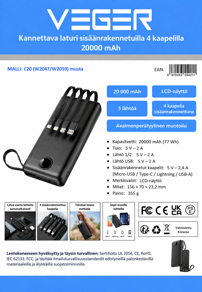 Veger C20 -varavirtalähde 20 000 mAh