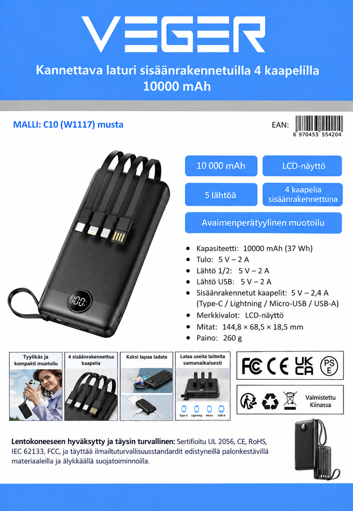 Veger C10 -varavirtalähde 10 000 mAh