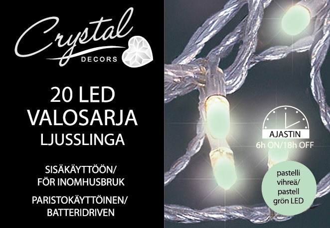 Pastelliväri -lajitelma, paristokäyttöinen Led sisävalosarja 20L Led