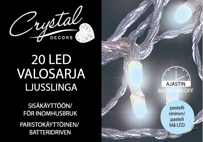 Pastelliväri -lajitelma, paristokäyttöinen Led sisävalosarja 20L Led