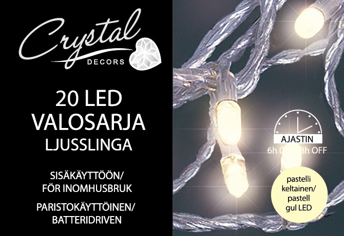 Pastelliväri -lajitelma, paristokäyttöinen Led sisävalosarja 20L Led