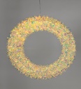 LED -valokranssi, 200L, 30x5x30 cm, lämmin valkoinen led, läpikuultavilla, monivärisillä PET -muovikoristeilla, heijastavat kauniisti pastellin sävyjä, lankavalosarjalla, lamppujen väli 5 cm, kirkas liitosjohto 5m, IP44 muuntaja, sisä- ja ulkokäyttöön