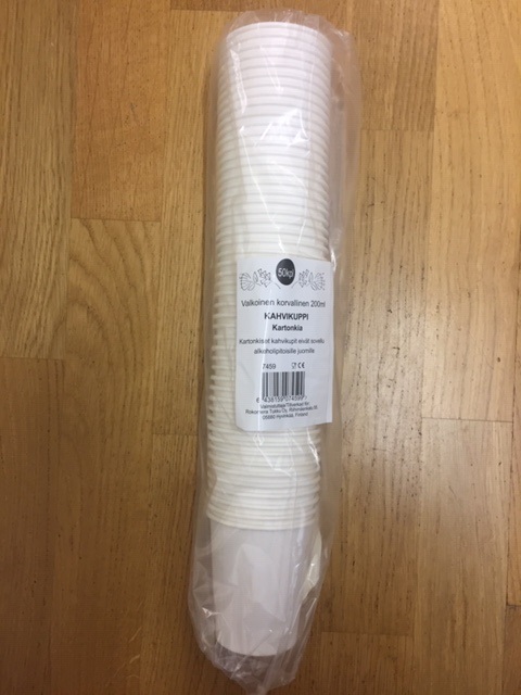 Kertakäyttökahvikuppi 50kpl/tuubi, valkoinen, 200ml