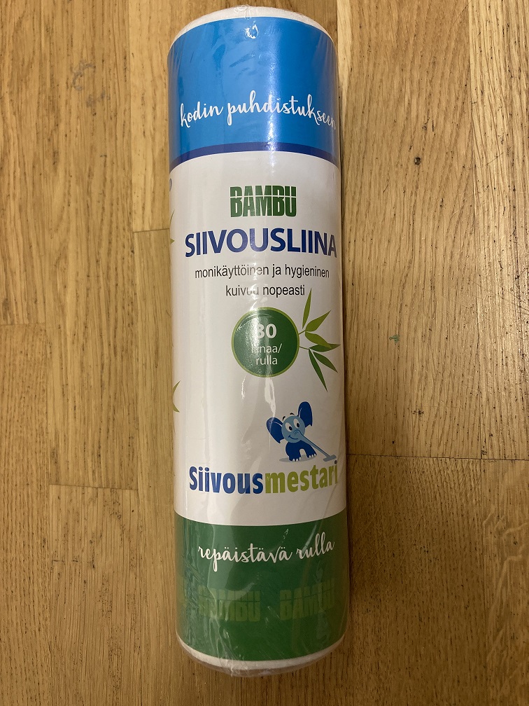 Bambu siivousliina rullassa 27x30cm/pala, 30palaa/rulla, valkoinen