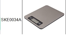 Elektroninen keittiövaaka S/S teräs, 16,9x22,2x1,8cm, max 5kg, LCD näyttö, paristo 1x3V CR2032 (ei sisälly), väriboxi