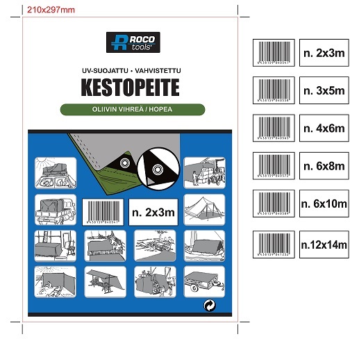 Kestopeite 6x8m, 150g/m2, vihreä/hopea