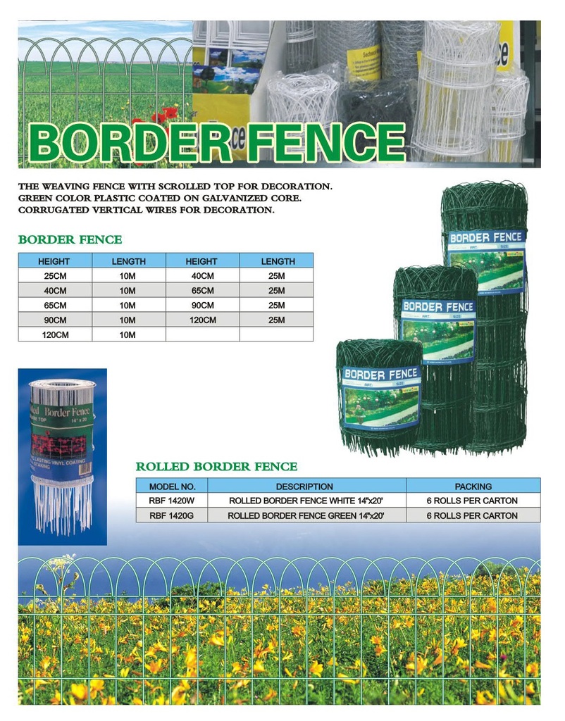 Aitaverkko, border fence 0,25x10m, vihreä pvc päällys