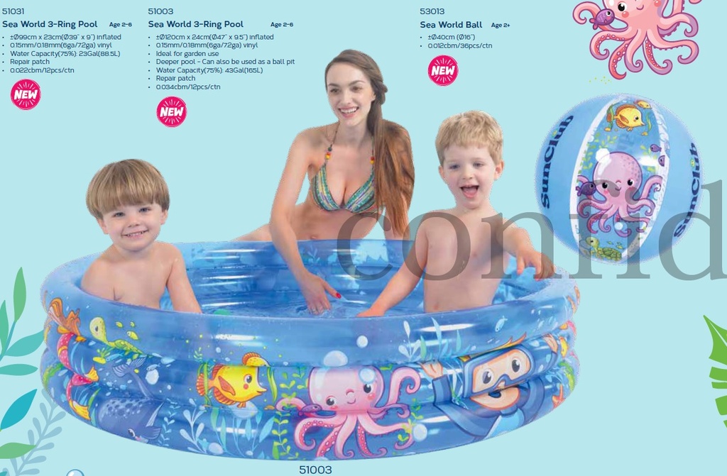 Uima-allas Sea World 3-ring Pool, 120 cm, korkeus 24 cm, 165L
