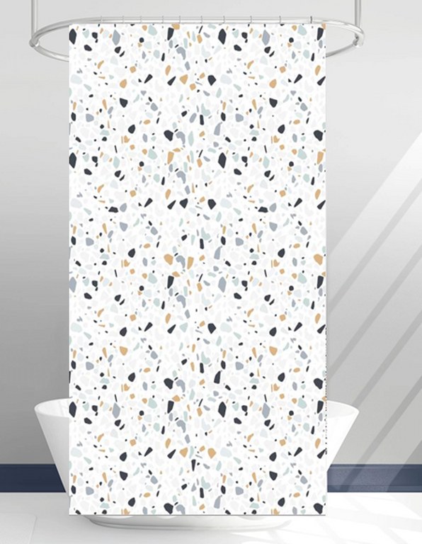 Suihkuverho 180x200 cm, materiaali polyesteri, sis. 12 ripustuslenkkiä,  PVC -pakkaus koukulla