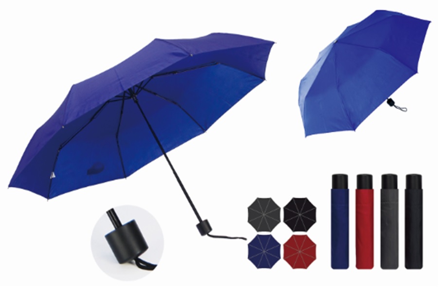 Sateenvarjo BASIC 53CM x 8K, KAUPPIAAN LOGOLLA, manuaali,  teräsrunko ja -varsi, musta muovikahva, polyesterikangas, minimi 2400 kpl/väri, logo printattuna kahdelle paneelille + suojapussiin