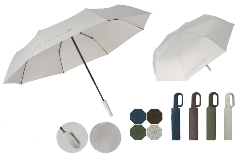 Sateenvarjo 53CM x 8K, täysautomaatti,   uudella koukkupäällä, teräsvarsi, teräs/lasikuitu runko, tuulenkestävä, kumipintainen musta muovikahva, pongee -kangas, minimi 1200 kpl/printti, hillityt printtikuosit, SP 12