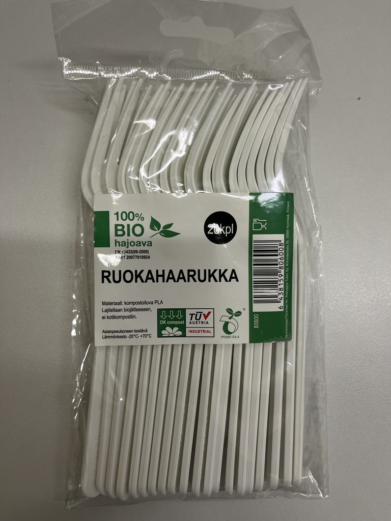 Bio maatuva ruokahaarukka 20kpl/pss. valkoinen
