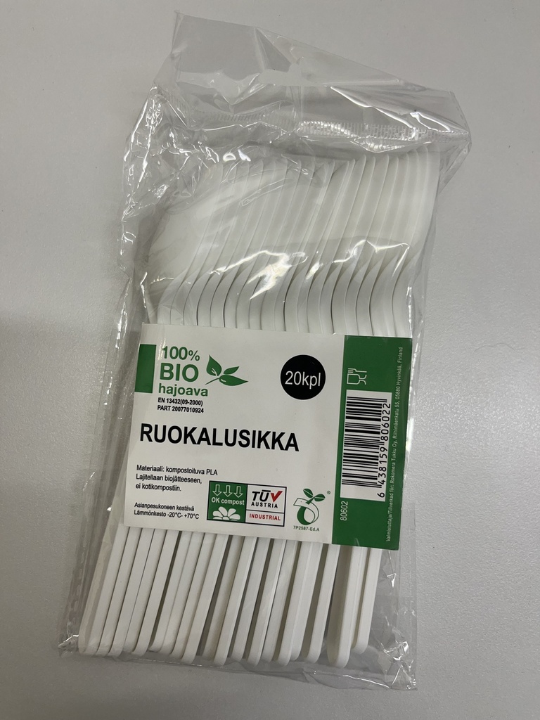 Bio maatuva ruokalusikka 20kpl/pss.valkoinen 
