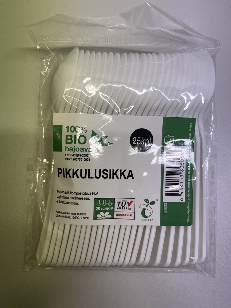Bio maatuva kahvi/pikkulusikka 25kpl/pss. valkoinen 
