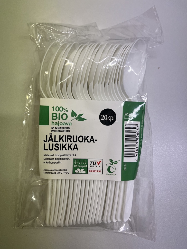 Bio maatuva jälkiruokalusikka 20kpl/pss. Valkoinen 

