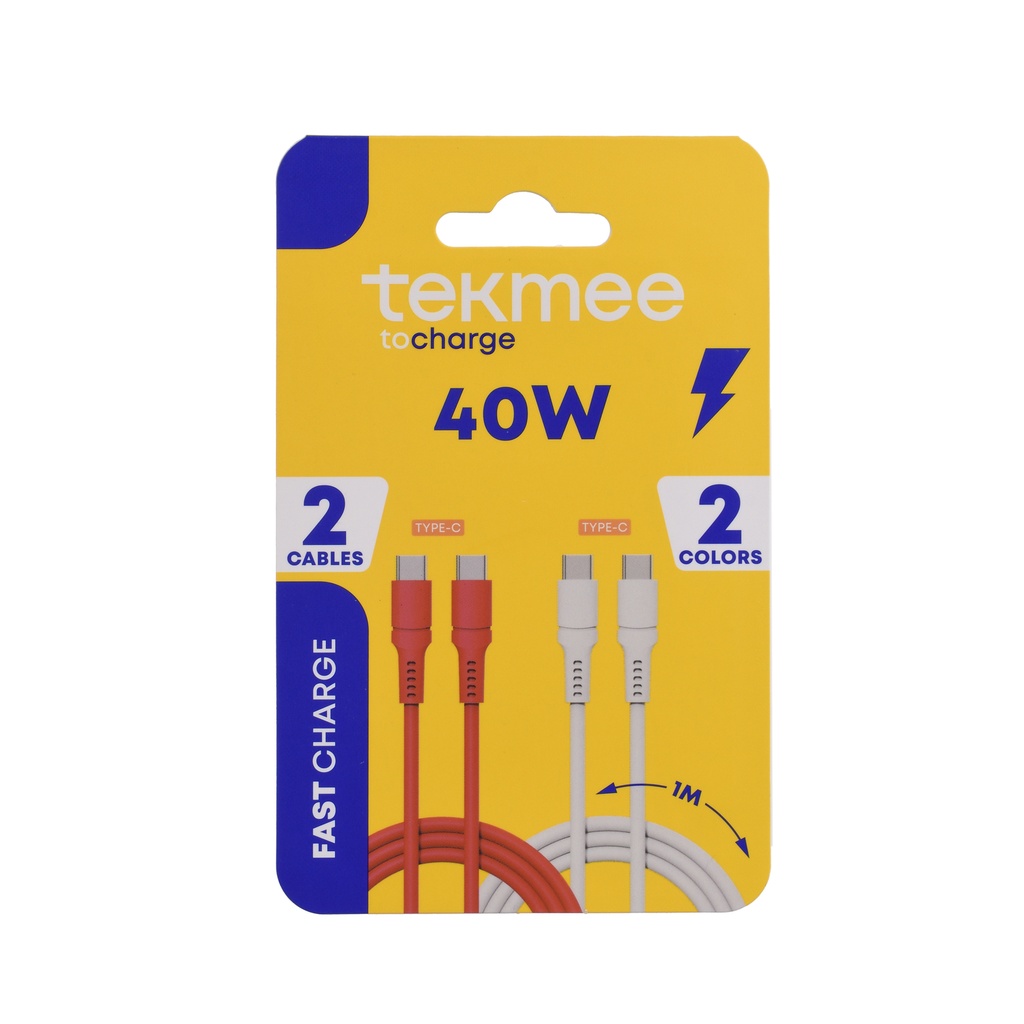 TEKMEE YOU&ME Pikalatausjohdot 1M 2PCS TYPE C -TYPE C 40W, 2eriväristä johtoa pakkauksessa 