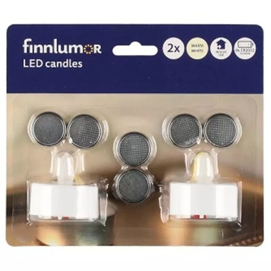 UUTUUS! Led tuikkukynttilät muovia 2kpl ajastimella + 8xCR2032 paristot, valkoinen