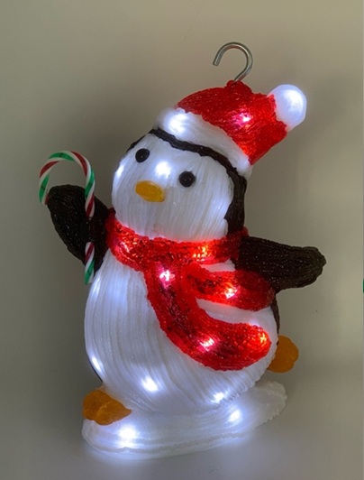 Uutuus! Pingviini akryylikoriste 18x13x23cm 20 Led, paristokäyttöinen