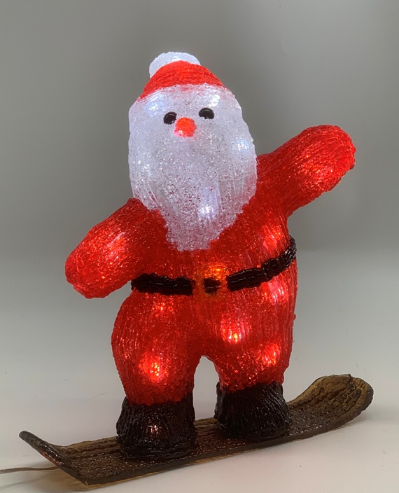 Lumilautaileva joulupukki akryylikoriste 25x9x25cm 30Led