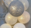 Puuvillapallo Led-valosarja 10 Led, harmaa-valkoinen, paristokäyttöinen