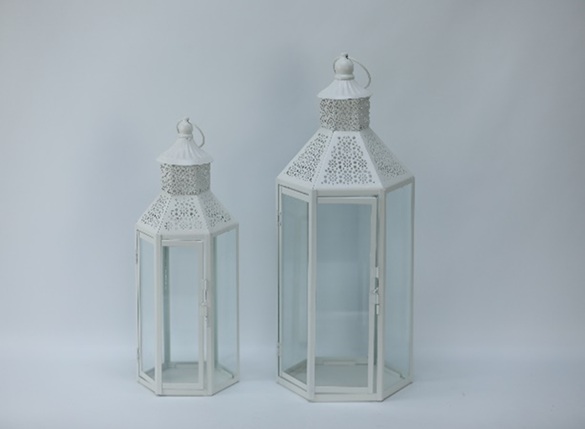 Kynttilälyhty kulmikas 2kpl, 15x13x37cm + 20x17,5x46,5cm, metallia 