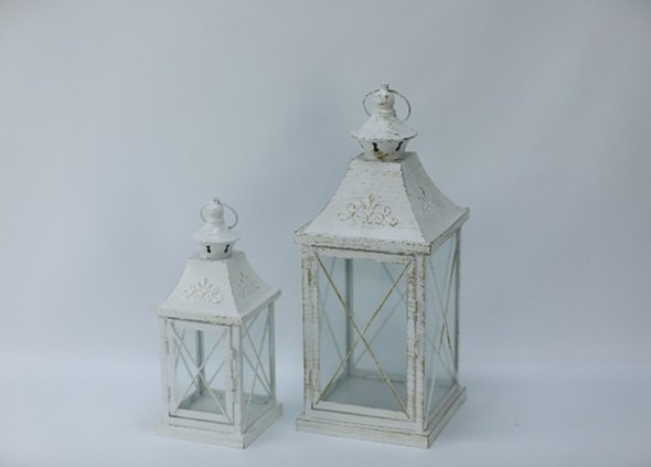 Kynttilälyhty antiikki 2kpl, 12x12x27cm + 17x17x39,5cm, metallia 