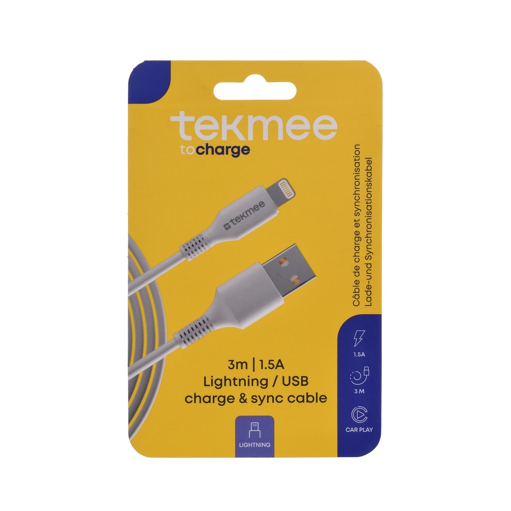 TEKMEE lightning/USB 3m latausjohto